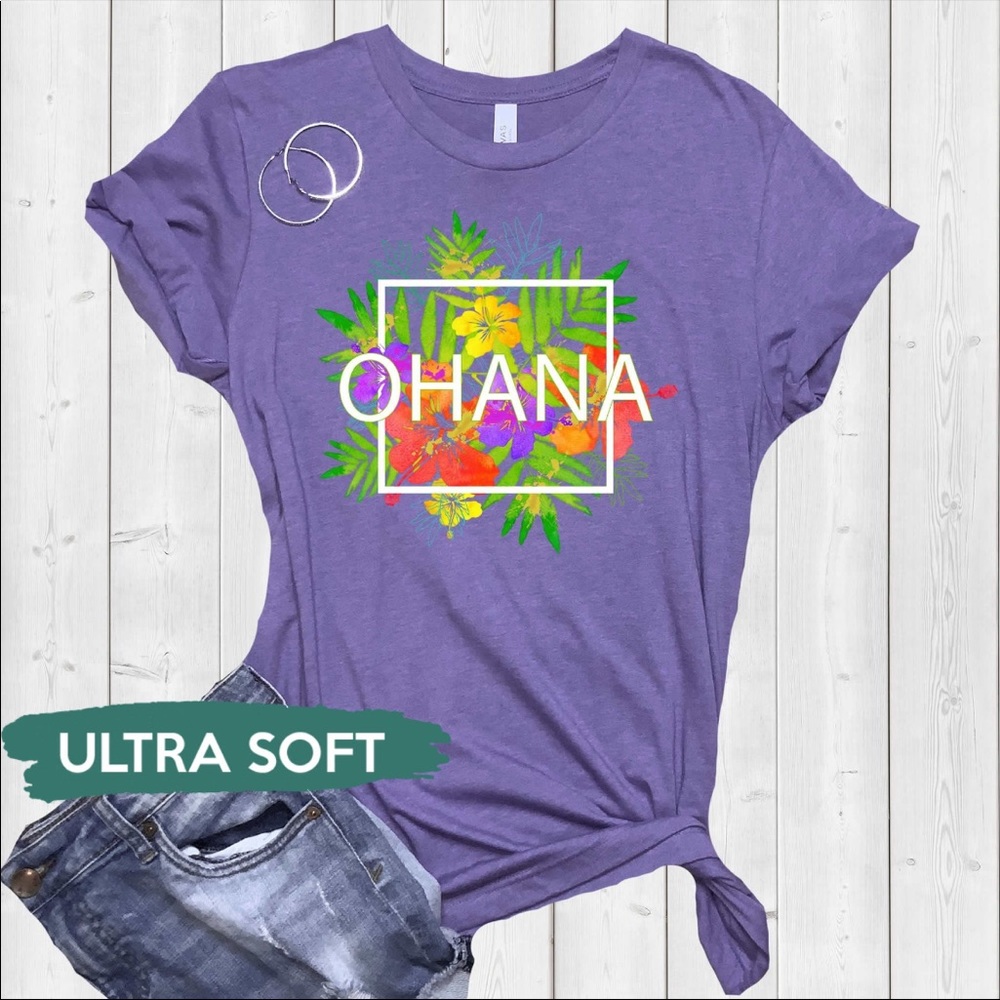 Ohana Means Family Beach Bum Tropical Shirt | Bella Canvas Unisex Jersey T-shirt